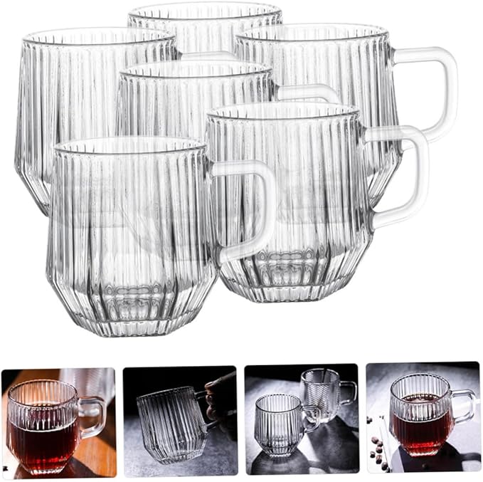 6pcs Vertical Stripe Glass Beer Cups Transparent Water Mugs Heat-resistant Coffee Holders for Home Kitchen and Cafe Use