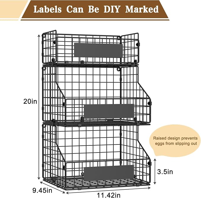 Egg Holder Countertop with DIY Nameplate, Egg Collecting Basket | 3 Tier Stackable Wire Baskets for Gathering Fresh Eggs, Large Egg Rack for Countertop/Wall-Mounted, Medium (Patent Pending) - Image 3