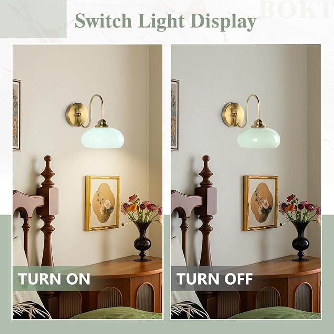 Mid Century Wall Sconce Green Glass Globe Wall Lamp for Dining Room Modern Gold Semi Flush Mount Hard-Wired Wall Light Fixture for Hallway, Kitchen, Indoor Use - Image 4