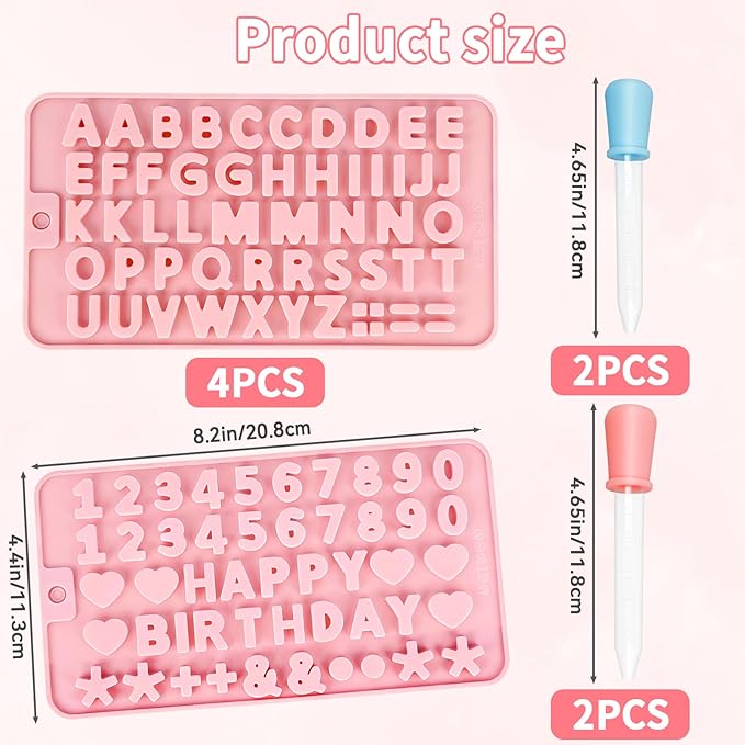 4 Pcs Letter Molds for Chocolate,Non-Stick Chocolate Molds Silicone, Alphabet Baking Tools for Party Cake Candy Cookie Baking Decorations(pink)