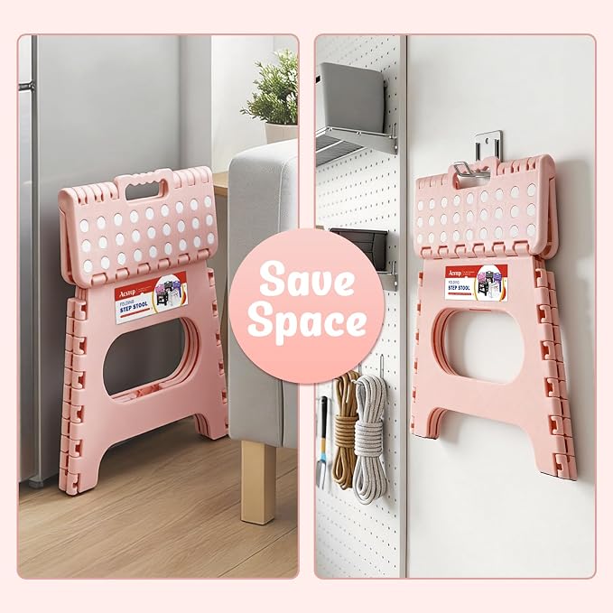 ACSTEP 11" Folding Step Stool for Kids, Non-Slip Foldable Stool, Light Pink | Heavy Duty Collapsible Foot Stool, Lightweight with Built-in Handle, Holds 300 lb for Adults Kitchen Bathroom Bedroom Outdoor - Image 7