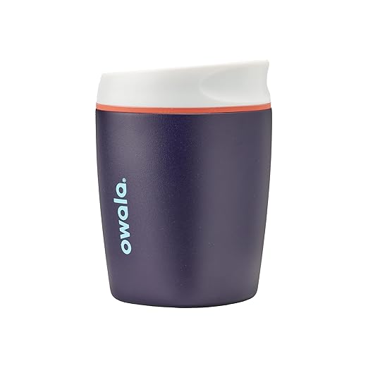 Owala SmoothSip Insulated Stainless Steel Coffee Tumbler, Reusable Iced Coffee Cup, Hot Coffee Travel Mug, Perfect for Cappuccino, BPA Free, 10 oz, Navy (Telescope Tales)