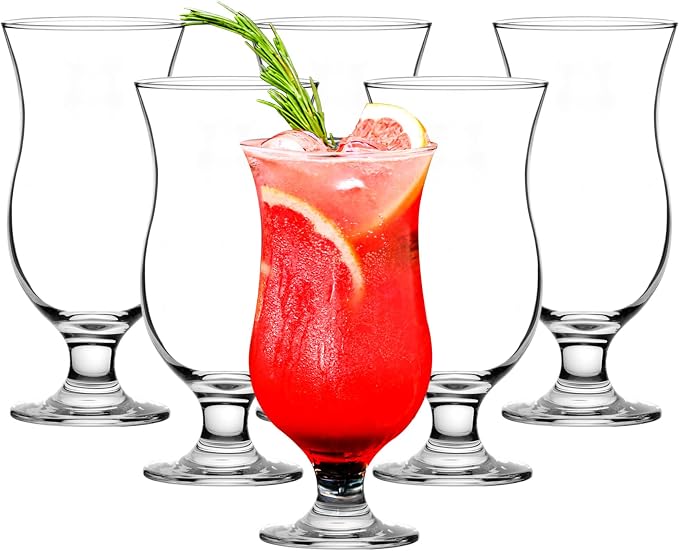 Hurricane Glasses Set of 6-14 oz Pina Colada Cocktail Glass - Clear Tulip Drinking Cups for Juices, Full-Bodied Beer, Tropical Drinks, Water, Beverages by binsakao