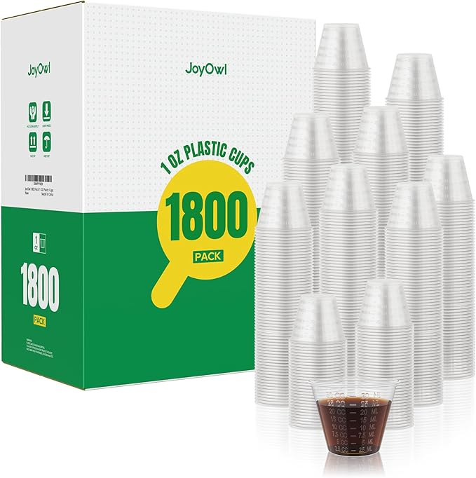 [1800 Count - 1 oz.] Disposable Medicine Cups (30 ml), Small Clear Plastic Measuring Cups for Liquid Medicine, Pills, Resin, and Epoxy