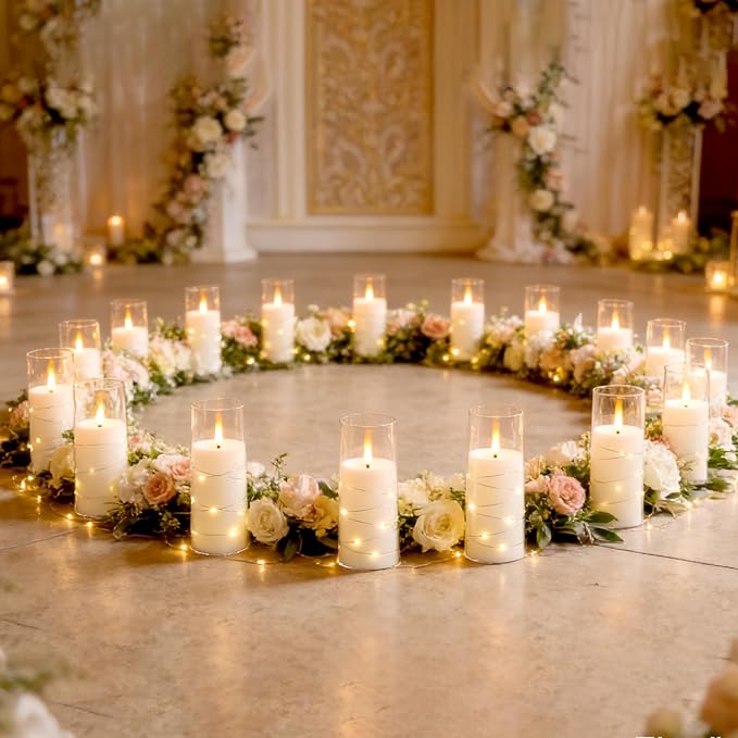 Flameless Candles,with Embedded Star String, Battery Operated Candles Flickering LED Pillar Candles with Remote Control and Timer, Home Decoration Add a Warm and Romantic Atmosphere，Set of 24 (White) - Image 5