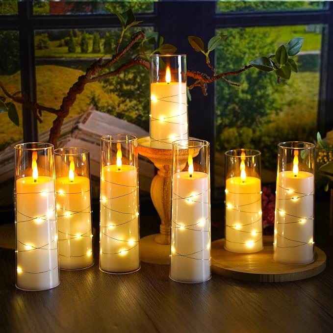 Flameless Candles,with Embedded Star String, Battery Operated Candles Flickering LED Pillar Candles with Remote Control and Timer, Home Decoration Add a Warm and Romantic Atmosphere，Set of 7 (White) - Image 6
