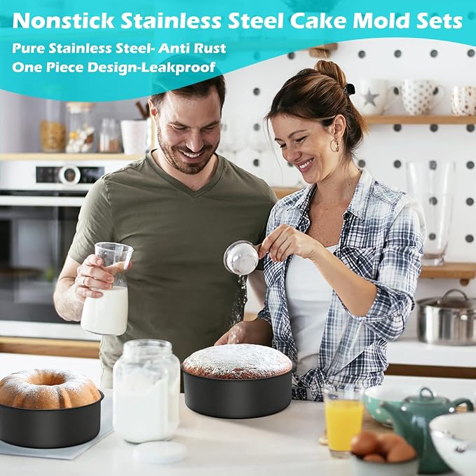 LIANYU 6 inch Cake Pans for Baking, Round Cake Pan Set of 4, Nonstick Stainless Steel Baking Tin Bakeware for Birthday Wedding Party, Non Toxic Coating, 3 Inch Deep, Black - Image 6