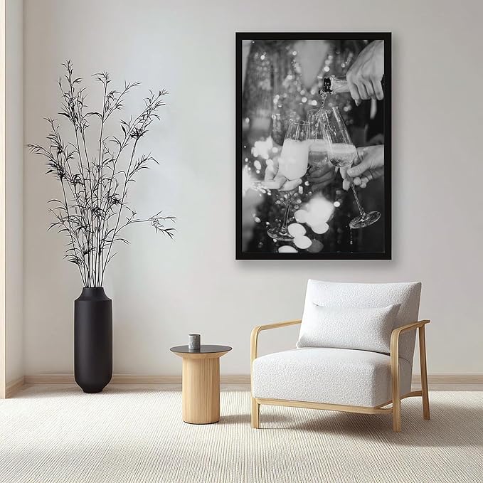 UXCBIA Pouring Champagne, Black And White, Cheers Poster, Bar Cart, Party, Celebration, Decor, Bar Wall Canvas Poster Bedroom Decor Sports Landscape Office Room Decor Gift Black Frame 16x24in(40x60cm - Image 7