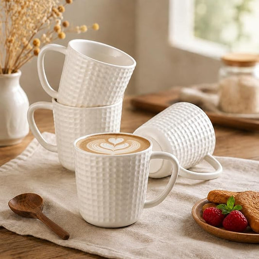 14oz Ceramic Coffee Mugs Set of 4, Modern Minimalist White Coffee Mug | Coffee Cup with Handle, Coffee Mug for Latte, Cappuccino & Cocoa, Dishwasher & Microwave Safe, Wedding & Housewarming Gift by Seworlan