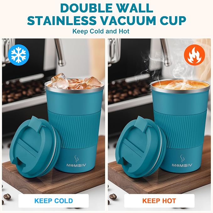 MOMSIV 12oz Travel Mug, Insulated Coffee Cup with Leakproof Lid, Travel Coffee Mug Vacuum Stainless Steel Double Walled Reusable Coffee Cup for Hot Coffee, Iced Coffee & Cold Drinks | 6-Hour Heat Retention, 360°Leak proof, Vacuum Stainless Steel Double... - Image 3