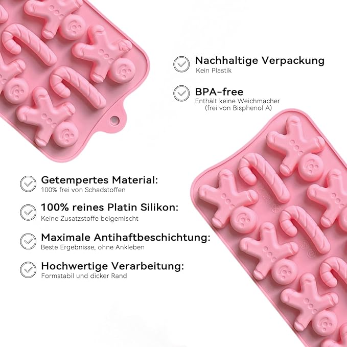 2 Pcs Christmas Silicone Molds for Chocolate, Gingerbread Man and Candy Shape 3D Chocolate Silicone Mold 24-Cavities Candy Moulds for Christmas Day Winter Theme Candy Pudding Jelly Making