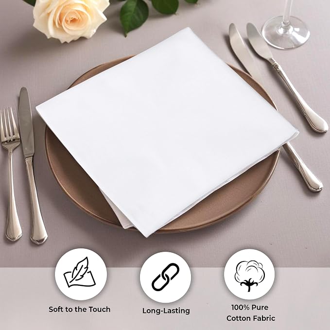 Urban Villa Cloth Napkins White Dinner 100% Cotton 18x18 Inches (Set of 12) - Image 6