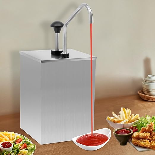 Stainless Steel Sauce Dispenser Pump, 4L/4.2Qt Squeeze Condiment Pump Station Commercial Soy Sauce Pump for Ketchup Syrup Salad Dressing Seasoning Sauce