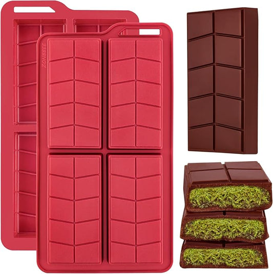 Chocolate Bar Mold 0.82inch Deep 2 Pack,Thick Dubai Stuffed Pistachio Silicone Molds Kit for Making Large Shapes Filling Candy Granola Bar and Pastry