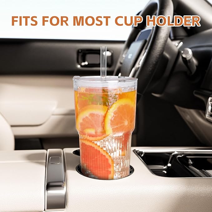 20oz Glass Tumblers with Lids and Straws,4PCS Glass Cups with Lids and Straws,Iced Coffee Cups with Lid,Drinking Glasses for Juice, Smoothies
