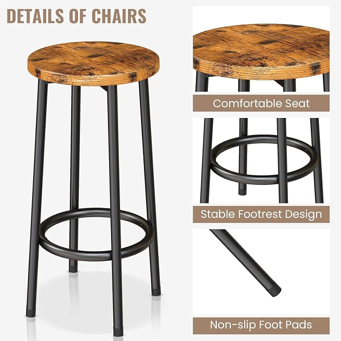 AWQM Kitchen Island with Seating & Storage Shelf, Modern Bar Table and Chairs Set for 2, Wooden Island Table for Kitchen, Dining Table Set for Small Space, Walnut Color - Image 7