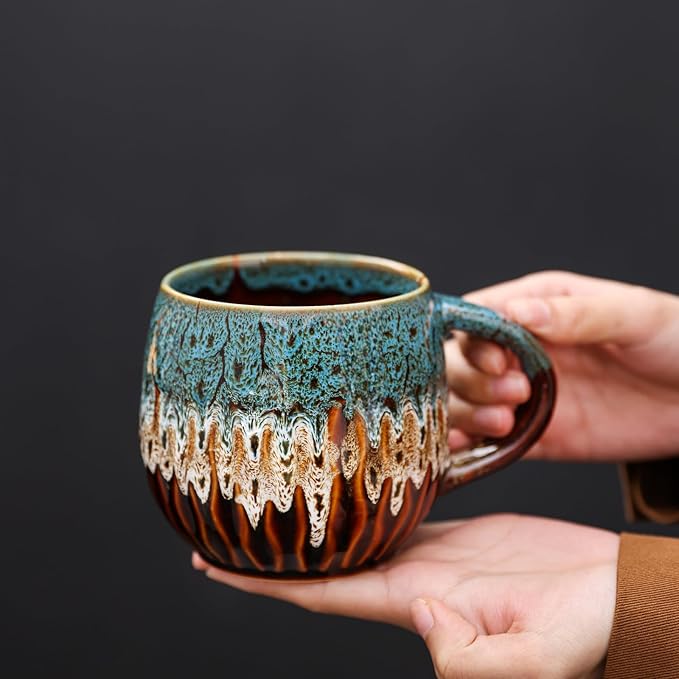 20 oz Large Ceramic Coffee Mug,Creative Handcrafted Reactive Glaze Coffee Cups Suitable for Home and Office Use,Dishwasher & Microwave Safe,Novelty Pottery Mug for Coffee Lovers Gift (blue) - Image 6