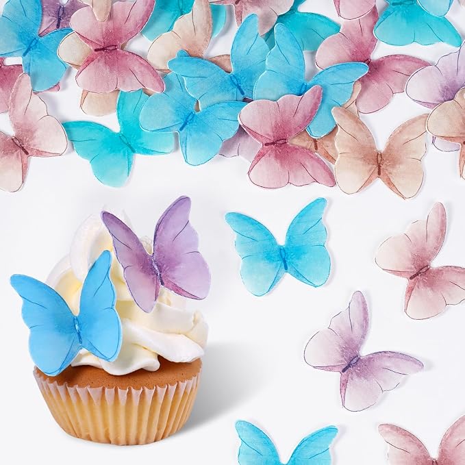 48 Pcs Butterfly Cake Decorations, Edible Wafer Paper Butterflies, Edible Butterfly Cake Decorations, Cupcake Topper, Mix Colors by Sujoygar