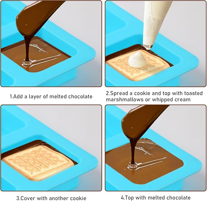 3Pcs Square Silicone Molds Trays For Smores Chocolate Candy Making | Reusable, 4 Cavity, for Smores, Chocolate, Graham Crackers, Candy, Marshmallow Making - Image 4