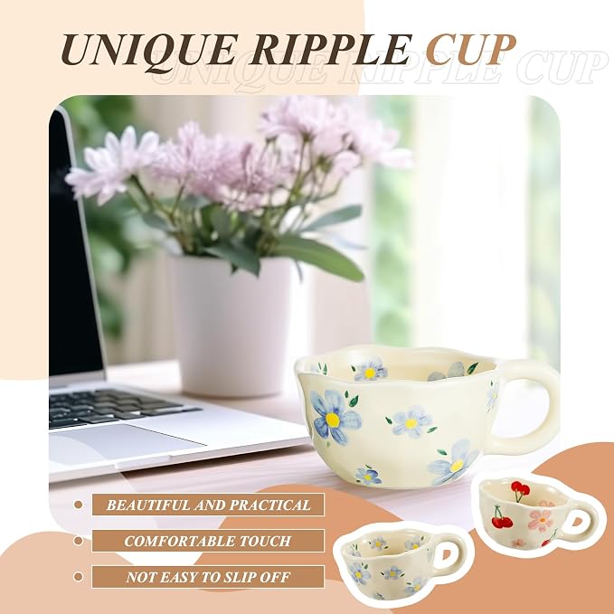Vesici 2 Pcs Ceramic Coffee Mugs with Spoon, Vintage Floral Spring Mugs with Handle, 8.5 oz Aesthetic Flower Porcelain Tea Cup Set, Dishwasher & Microwave Safe Mothers Day Gifts for Mom(Lovely) - Image 5
