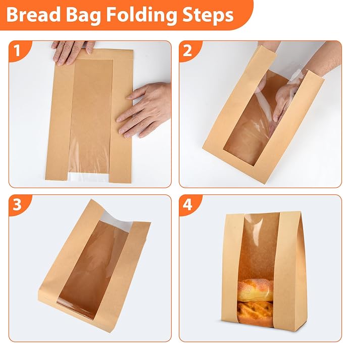 80 Pcs Bread Bags for Homemade, ROOKEA Sourdough Bread Bags with Window for Baked Paper Packaging with Sealing Stickers Bakery Cookie Food Snack Storage Large Kraft Paper 13.7x8.2x3.5 inch - Image 4