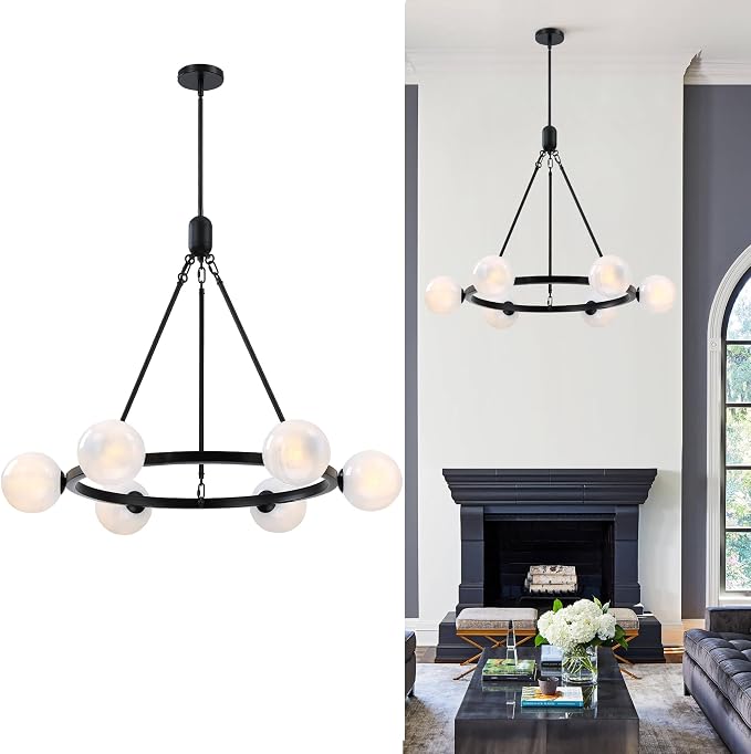 6-Light Globe Chandelier Mid Century Black Chandeliers,Modern Globe Round Pendant Light Fixture for Dining Room Over Table,Sputnik Pendant Light Fixture for Living Room Foyer Bedroom T720666CH-BK by Triacas