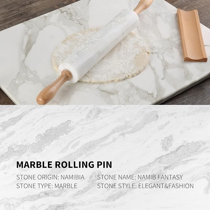 Marble Rolling Pin, Non-Stick African Stone Polished Dough Roller, Pasta, Dumpling, Ravioli, Fondant, Pie Crust, Kitchen Baking Pastry Tools - Image 4