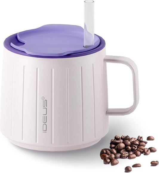 Ideus 14 oz Insulated Coffee Mug with Handle and Lid, Double Wall Stainless Steel Vacuum Thermal Coffee Mug, Travel Coffee Cup for Home and Office, Violet by IDEUS