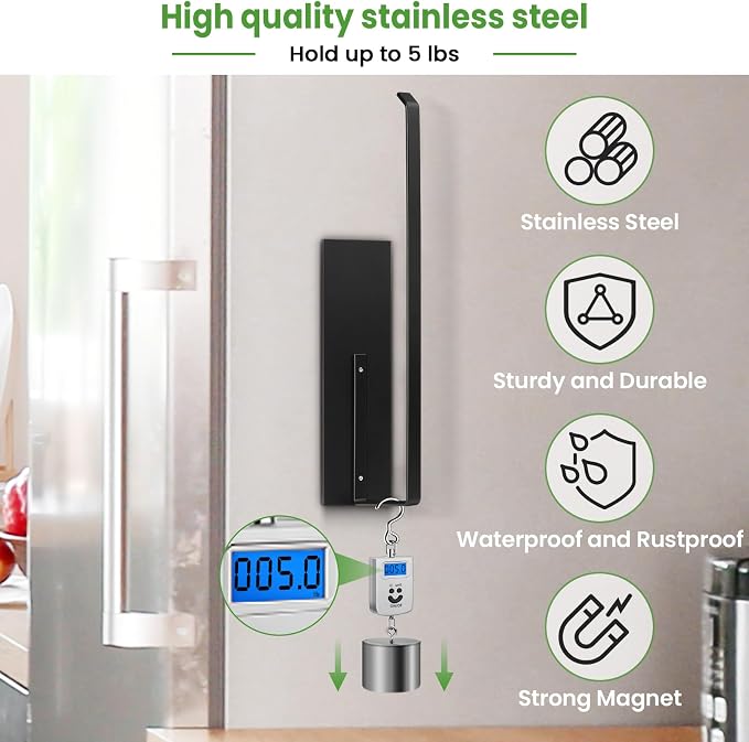 Paper Towel Holder, Magnetic Paper Towel Holder for Fridge, Toilet Paper Roll Holder Magnet Towel Rack Wall Mount Fridge Organizer for Paper Towels Rolls Bathroom Pantry RV Kitchen Storage - Image 7