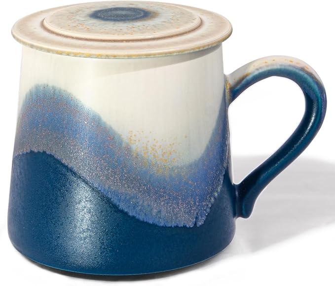 Handmade Ceramic Coffee Mugs, 11.2 OZ Colored Glaze Coffee Cups with Lids, Thanksgiving Gift, Birthday Gift Women, Mom, Dad, Friend, Sister, Brother, Dishwasher and Microwave Cups