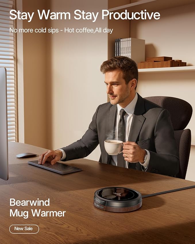 Coffee Mug Warmer for Desk, 50W, Cup Warmer 4 Temps & Timer - Wood | Smart Display; 12H Timer; Auto Shut Off; Fast Heating; Easy-Clean; Candle Warmer Plate; UL Certified Gift for Coffee Lovers - Image 2