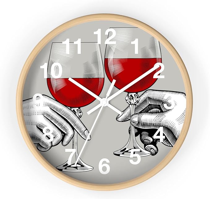 Mozingo ~ Wine Clock for Kitchen Bar Wall It's Wine O'clock Silent Time Gift Home Decor Made In USA, 10" (Hour Marks - Numbers, Clock Frame Color - Natural Wood, Wine Theme #04) by Unknown