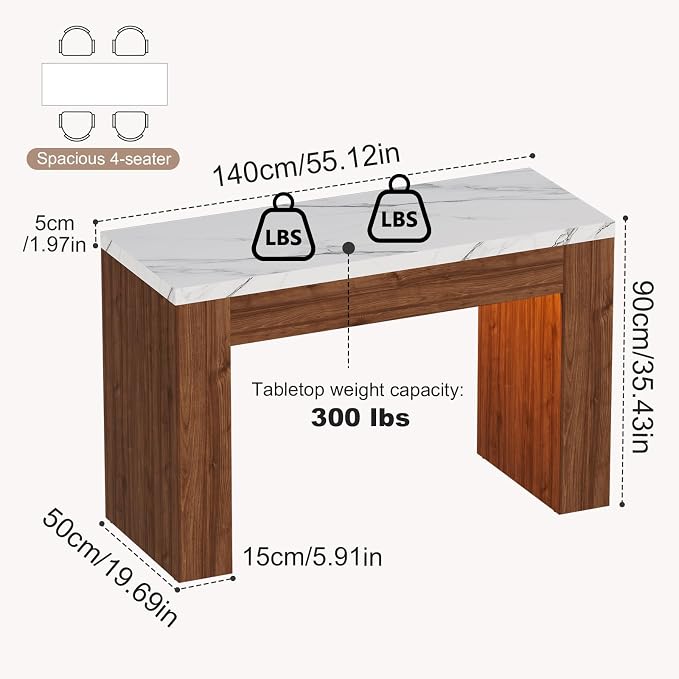 LED Bar Table with Smart RGB Lights,55" Faux Marble Counter Height Pub Dining Table,High Top Kitchen Island Table with Music Sync & Timer for Parties, Gatherings & Daily Use,Wood Base - Image 2
