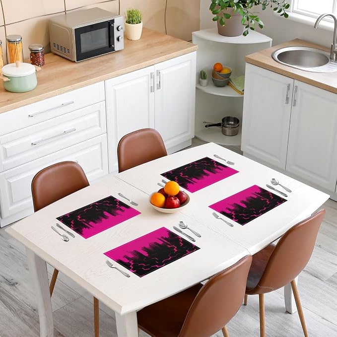 Feelyou Hot Pink Honeycomb Placemats Set of 4 18"x12" Hexagonal Table Place Mats, Decor Abstract Geometrical Placemat for Kitchen Dining Table Decor Indoor Outdoor Geometric - Image 3