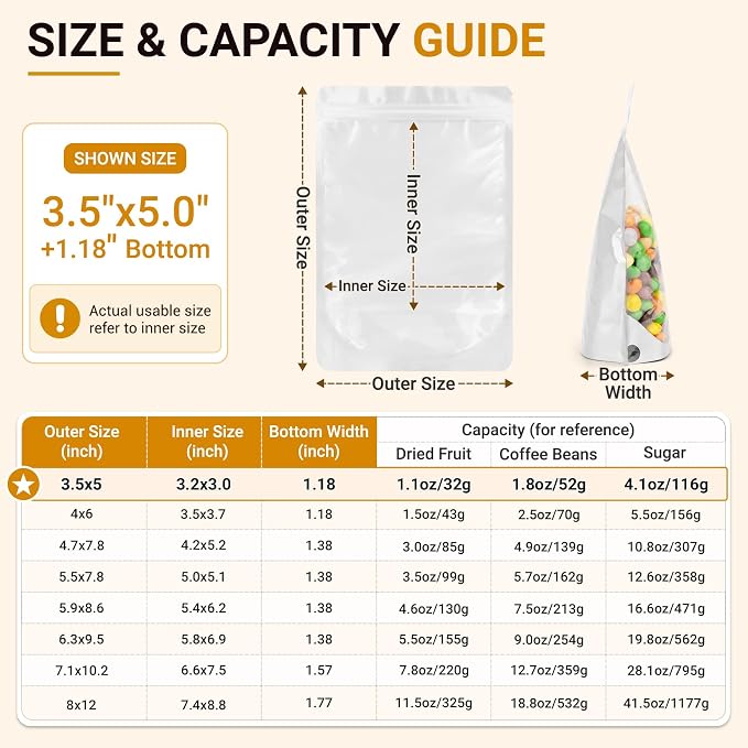 ANZNKU 100PCS Mylar Bags Resealable Small Smell Proof Bags(White, 3.5x5) | Stand Up Foil Pouches Clear Window, Sealable Bags for Small Business Packaging Snack Party Favors Candy Treats Food Storage - Image 2