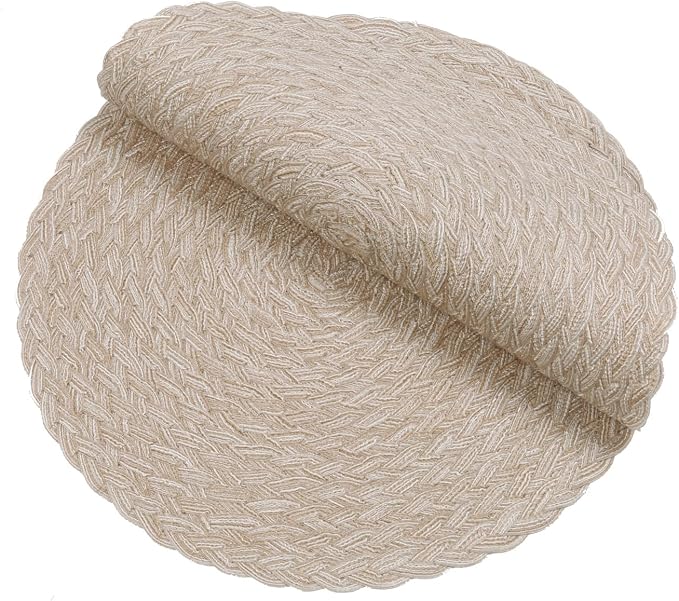 SHACOS Round Braided Placemats 15 inch Set of 6 Thick Boho Kitchen Table Placemats for Home Wedding Party (T-Beige, 6) - Image 3
