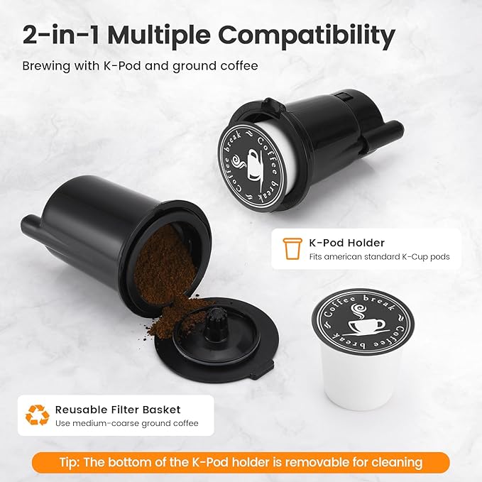 Single Serve Coffee Maker for K-Cup Pod & Ground, Hot & Iced Coffee Maker | Strong Button Feature, 6 to 14oz Brew Sizes, 50oz Removable Reservoir, Fit 6.5" Mugs, Stainless Steel, White - Image 3