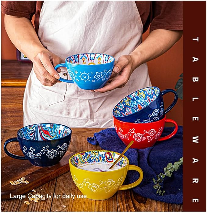 Bohemian Hand-Painted Ceramic Mug, 15 Oz Large Coffee Cup for Milk, Tea, and Breakfast, Dishwasher & Microwave Safe Artisan Cup, Baby Blue - Image 7