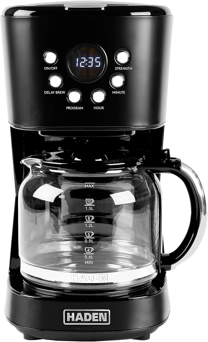 HADEN Coffee Machine, 12 Cup Programmable Drip Coffee Maker with Auto Shut-Off Function and Reusable Washable Water Filter, Black & Chrome by Unknown
