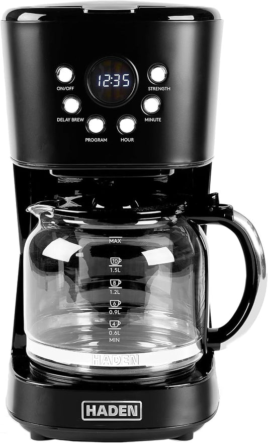 HADEN Coffee Machine, 12 Cup Programmable Drip Coffee Maker with Auto Shut-Off Function and Reusable Washable Water Filter, Black & Chrome by Unknown