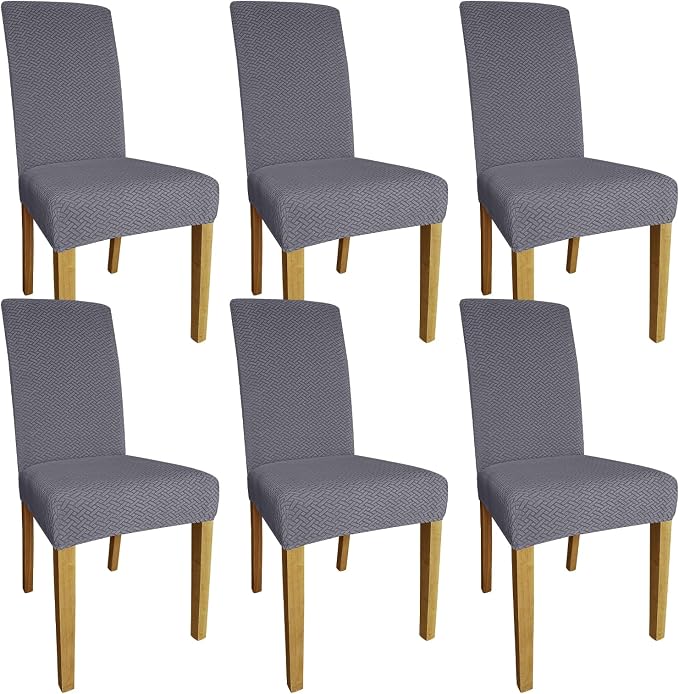 Promindfly Dining Chair Covers, 3D Jacquard Fabric Chair Covers for Dining Room, Anti-Scratch Chair Covers Set of 6, Stretch Washable Dining Chair Covers for Kitchen, Hotel by WelcometoPromindflyplka