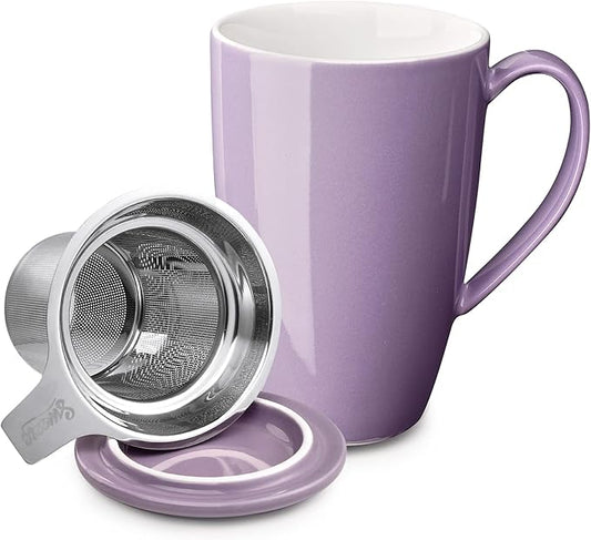 Sweese 15 OZ Porcelain Tea Mug with Infuser and Lid, Loose Leaf Tea Cup, Gifts for Tea Lover, Purple by Sweese
