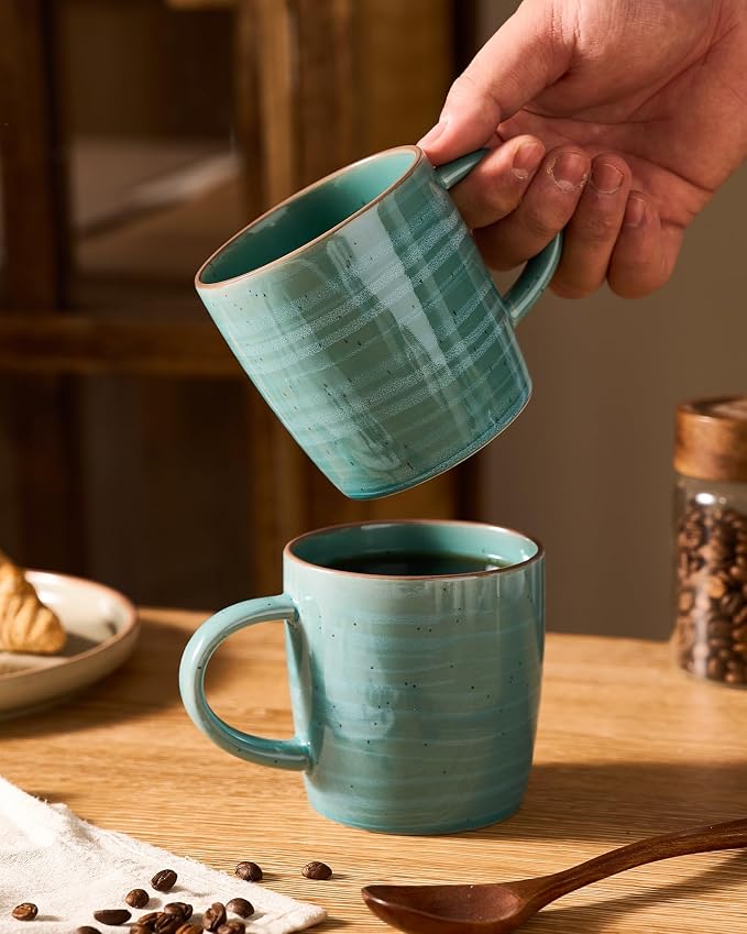 famiware Coffee Mugs Set of 6, Meteor 13 oz Ceramic Mug Cup Set with Handle for Coffee, Tea, Cappuccino, Latte, Milk, Peacock Green - Image 3