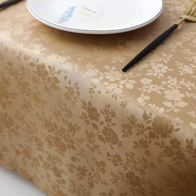 Smiry Rectangle Waterproof Heavy Duty Vinyl Tablecloths, 54 x 108 Inch | Wipeable Washable Floral Embossed Table Cover for Kitchen and Dining Room, Indoor & Outdoor Use, Brown - Image 5