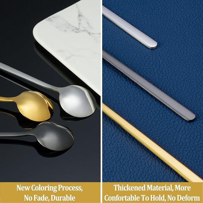 12 Pcs Coffee Spoons Set, 6.7" Gold Tea Spoons Long Handle, Gold Small Teaspoons, Stainless Steel Espresso Spoon, Long Spoon for Stirring, Coffee Bar Accessories (Pack of 2) - Image 5