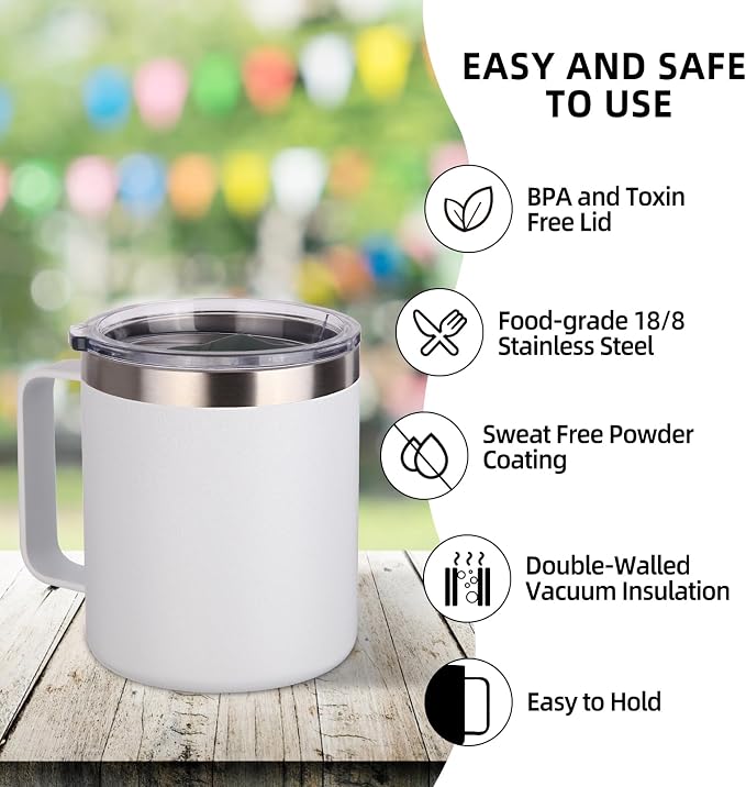 Volhoply 14oz Insulated Stainless Steel Coffee Mug with Lid Bulk 4 Pack,Double Wall Vacuum Travel Coffee Cup with Handle,Reusable Cups Tumbler,Camping Mugs Keep Hot,Ideal Gifts(Assorted,4) - Image 4