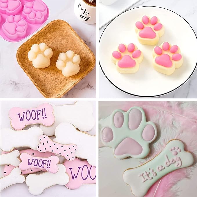 Dog Treat Molds Silicone,Dog Paw and Bone Silicone Molds,Non-Stick Food Grade Silicone Moldsfor Chocolate,Candy,Jelly,Dog Treats - Set of 11