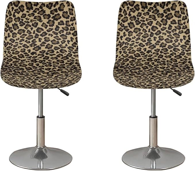Leopard Print Bar Stools Covers, Set of 2 Height Counter Bar Stools Anti-Slip Seat Covers for Swivel Barstools Cover Adjustable Stool Chair Home Kitchen Furniture Protector by Sellikakes