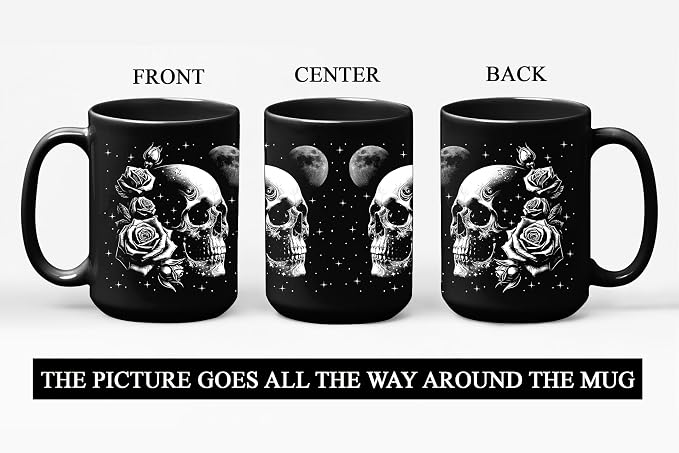 Skull Mug 15oz Goth Gift for Women - Christmas Mugs Witch Gifts for Women Skull Gifts for Men Unique - Gothic Coffee Mug - Witch, Goth Decor Christmas Cup With Skulls Cup Gothic Gift for Men, Dad, Mom - Image 2