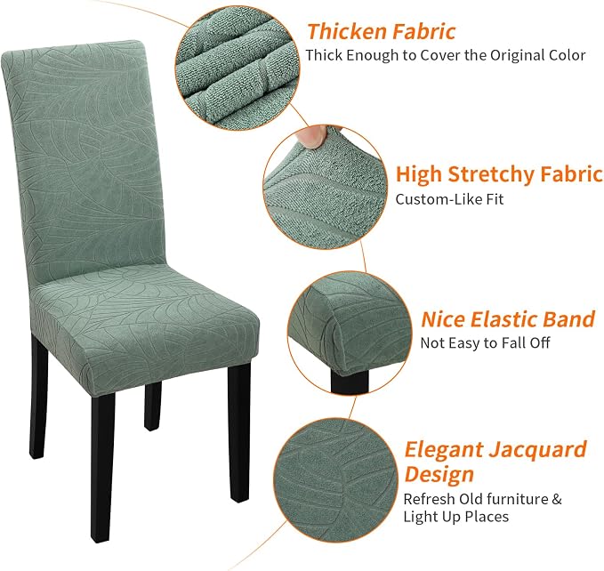 Fuloon Dining Chair Slipcover, Stretch Parson Chair Protector for Home | Leaf Jacquard-green, Set of 4, Super Fit, Stretch, Removable, Washable, Suits for Hotel, Dining Room, Ceremony, Banquet Party - Image 7